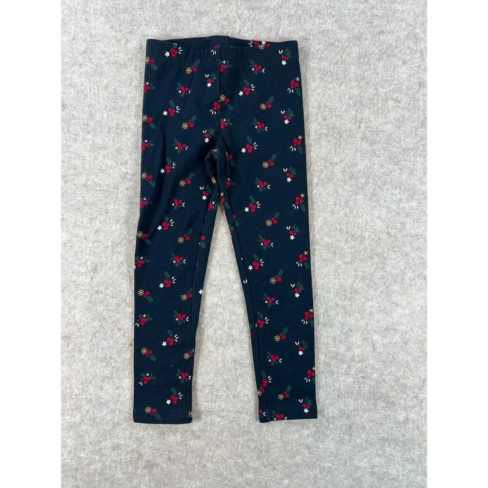 Carter's Christmas Red Plaid Black Floral Pants Leggings Girls Size 4 NWT